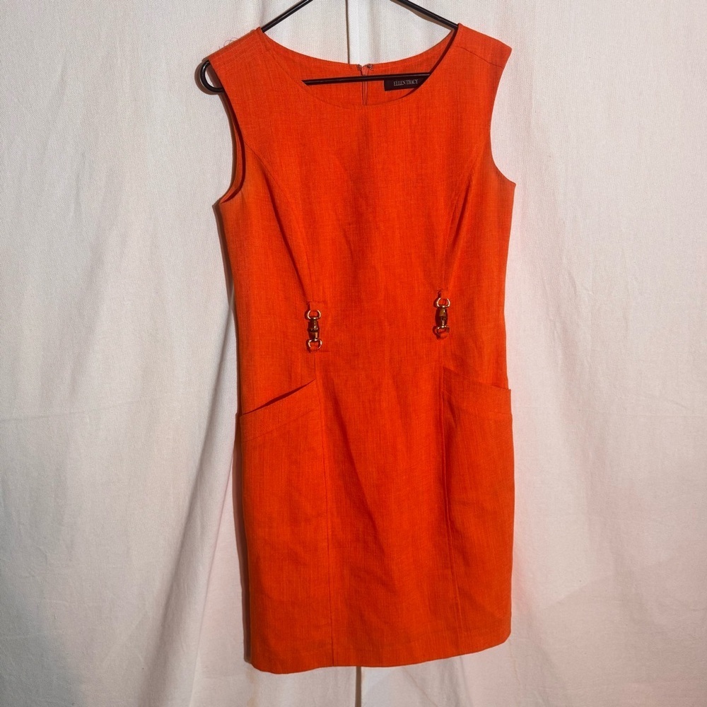 Ellen Tracy // bright orange sleeveless sheath dress size medium mar2